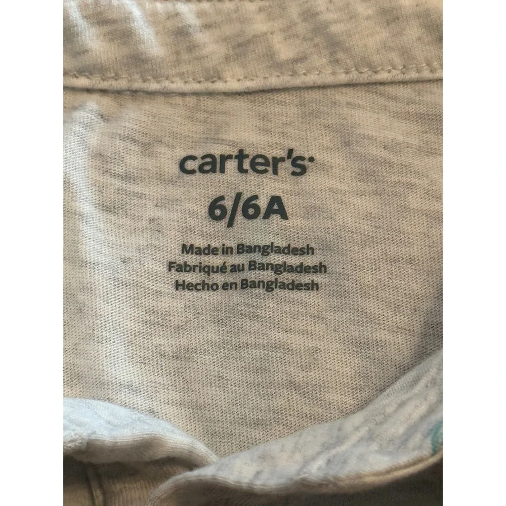 Carters Boys Gray Tropical Palm Tree Surfboard Polo Shirt Size 6 Short Sleeve